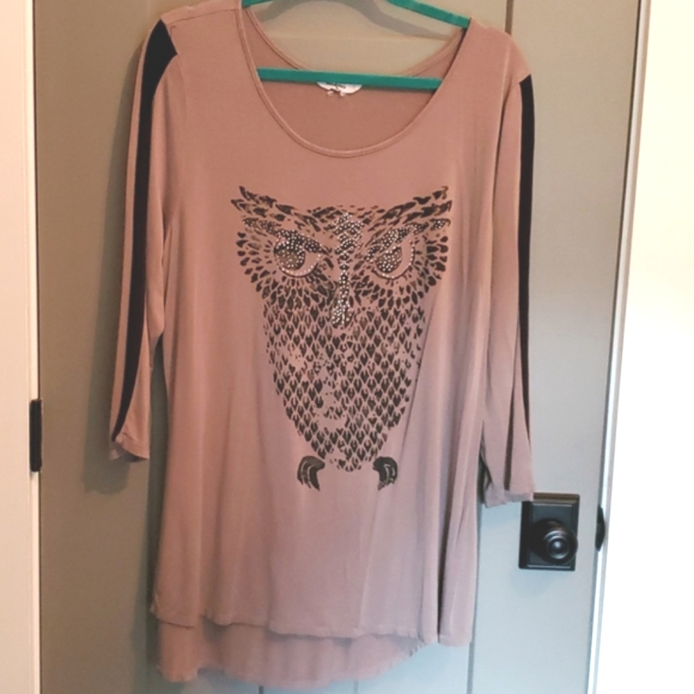 Bling OWL design Moa Moa Woman Plus sz blouse